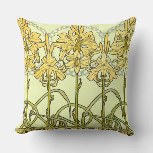 Alfonse Mucha Art Nouveau Lily Floral Pattern Cushion
