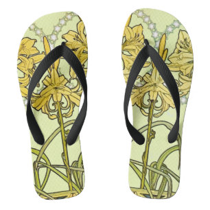 Alfonse Mucha Art Nouveau Lily Floral Pattern Jandals