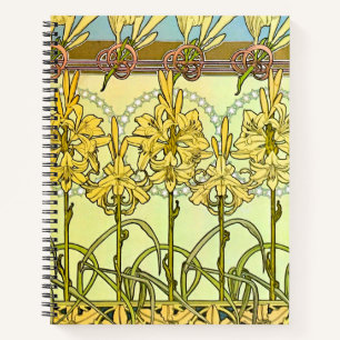 Alfonse Mucha Art Nouveau Lily Floral Pattern Notebook