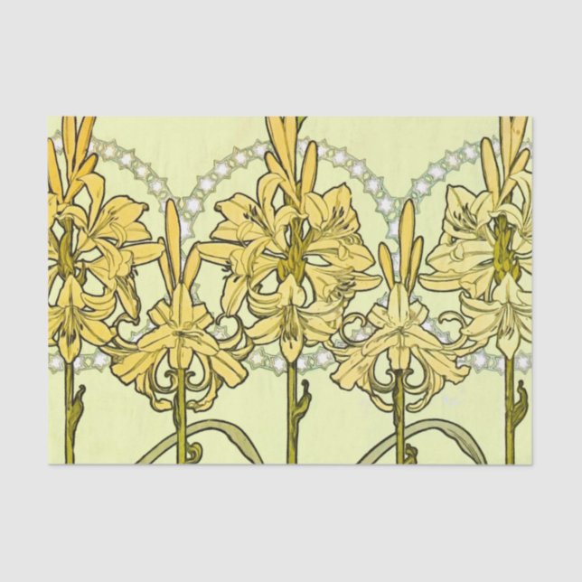 Alfonse Mucha Art Nouveau Lily Floral Pattern Tissue Paper (Front)