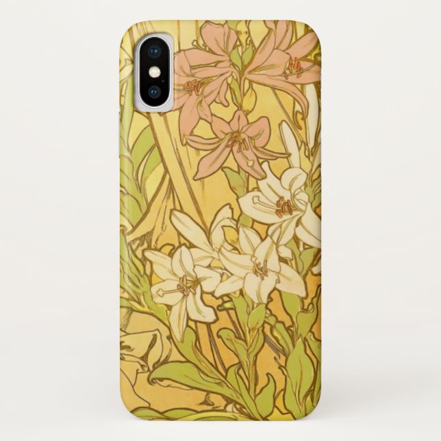 Alfonse Mucha Art Nouveau lily flowers Case-Mate iPhone Case (Back)