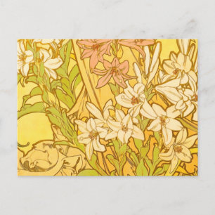 Alfonse Mucha Art Nouveau lily flowers Postcard