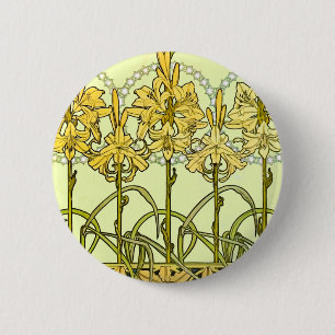 Alfonse Mucha Art Nouveau lily pattern 6 Cm Round Badge
