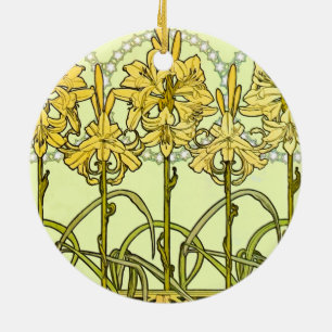 Alfonse Mucha Art Nouveau lily pattern classic Ceramic Tree Decoration