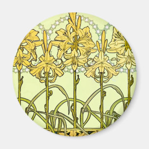 Alfonse Mucha Art Nouveau lily pattern Magnet