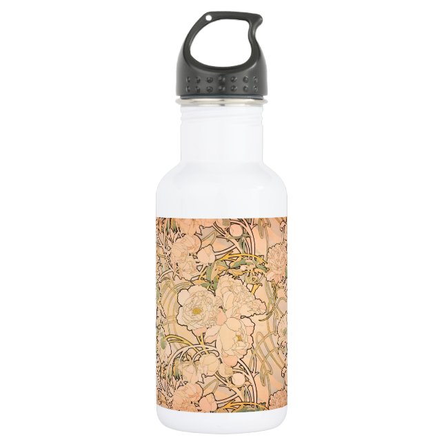 Alfonse Mucha Art Nouveau Peonies 532 Ml Water Bottle (Front)