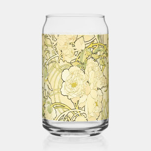 Alfonse Mucha Art Nouveau Peonies Botanical Art Can Glass