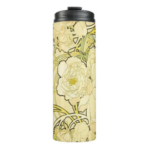 Alfonse Mucha Art Nouveau Peonies Botanical Art Thermal Tumbler