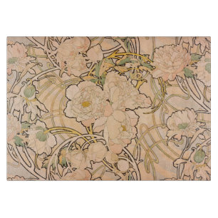 Alfonse Mucha Art Nouveau Peonies Cutting Board