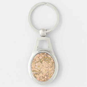 Alfonse Mucha Art Nouveau Peonies Key Ring