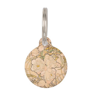 Alfonse Mucha Art Nouveau Peonies Pet Tag