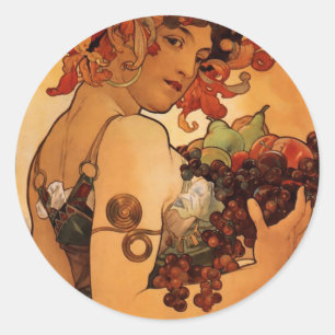 Alfonse Mucha Fruit Classic Round Sticker