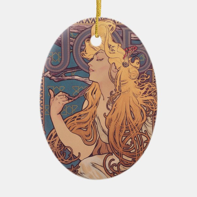 Alfonse Mucha Job Art Nouveau woman Ceramic Tree Decoration (Front)