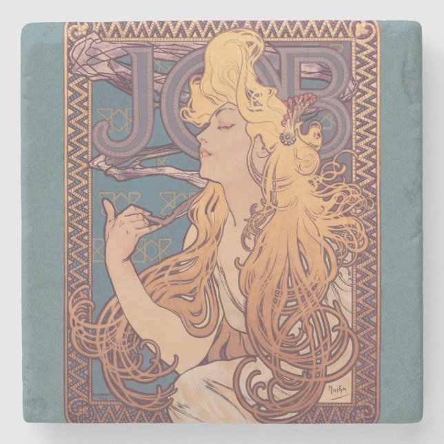 Alfonse Mucha Job Art Nouveau woman Stone Coaster (Front)