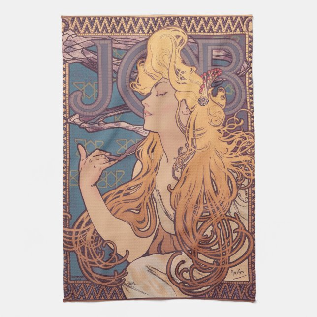 Alfonse Mucha Job Art Nouveau woman Tea Towel (Vertical)