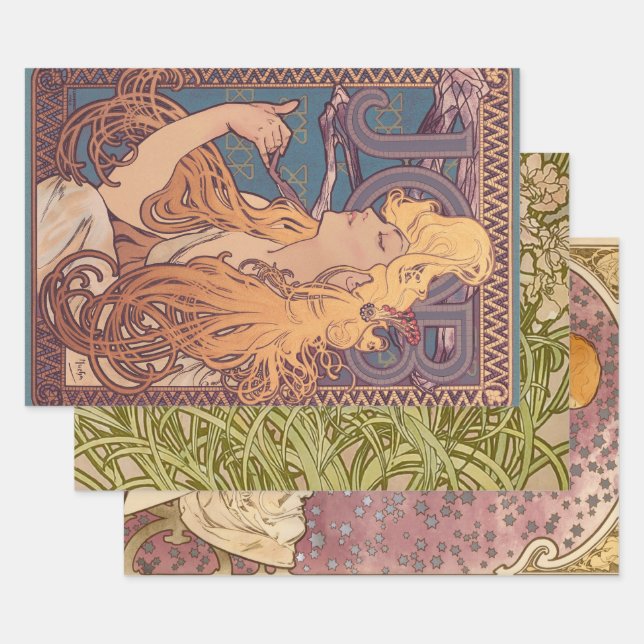 Alfonse Mucha Job Art Nouveau woman Wrapping Paper Sheet (Set)