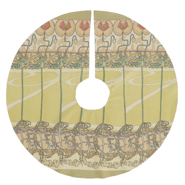 Alfonse Mucha Poppies Art Nouveau Floral Wallpaper Brushed Polyester Tree Skirt (Front)