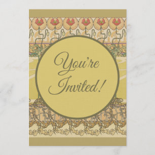 Alfonse Mucha Poppies Art Nouveau Floral Wallpaper Invitation