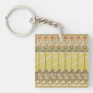 Alfonse Mucha Poppies Art Nouveau Floral Wallpaper Key Ring