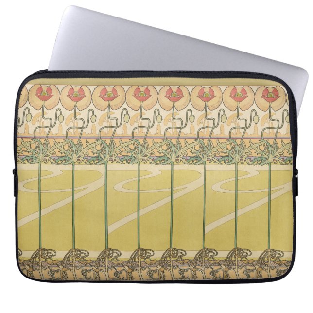 Alfonse Mucha Poppies Art Nouveau Floral Wallpaper Laptop Sleeve (Front)