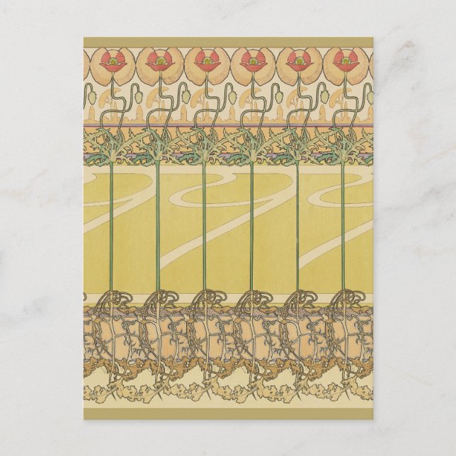 Alfonse Mucha Poppies Art Nouveau Floral Wallpaper Postcard (Front)