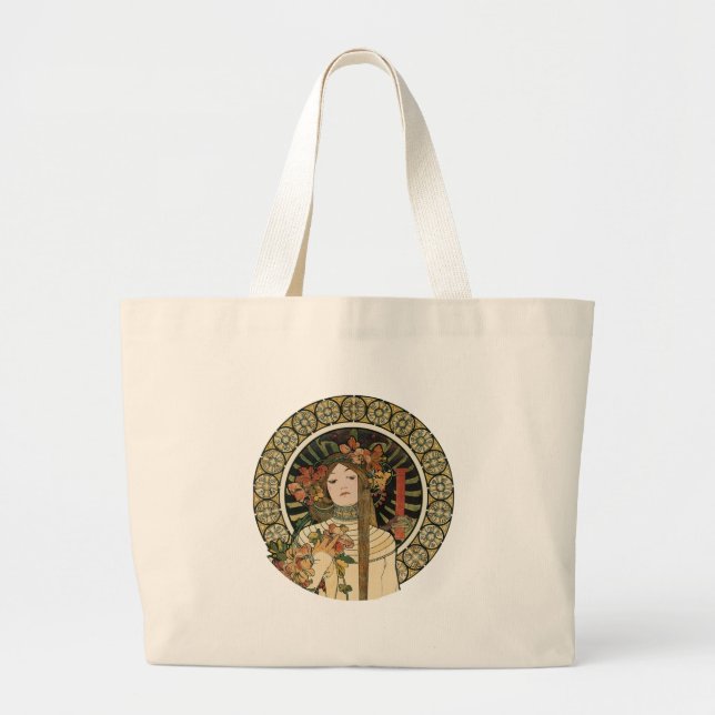 Alfonse Mucha Trappistine Nouveau Vintage Poster Large Tote Bag (Front)