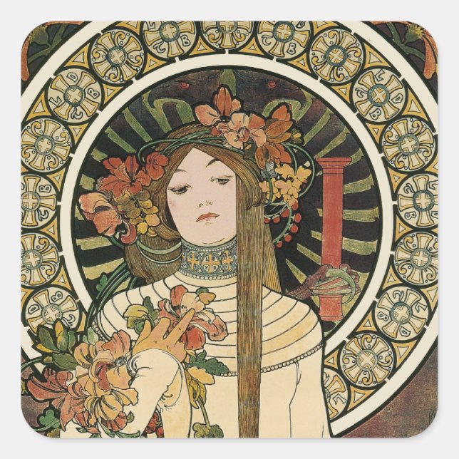 Alfonse Mucha Trappistine Nouveau Vintage Poster Square Sticker (Front)