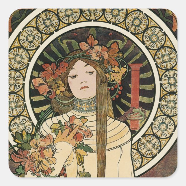 Alfonse Mucha Trappistine Nouveau Vintage Poster Square Sticker (Front)