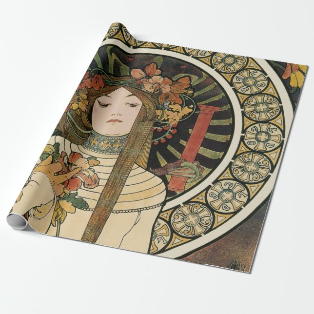 Alfonse Mucha Trappistine Nouveau Wrapping Paper (Unrolled)