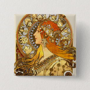 Alfonse Mucha Zodiac Art Nouveau Woman 15 Cm Square Badge