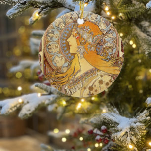 Alfonse Mucha Zodiac Art Nouveau Woman Ceramic Tree Decoration