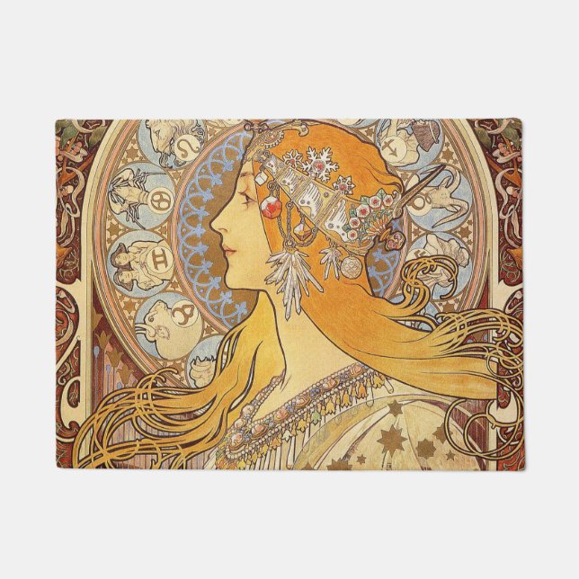 Alfonse Mucha Zodiac Art Nouveau Woman Doormat (Front)