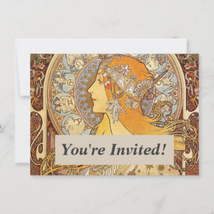 Alfonse Mucha Zodiac Art Nouveau Woman Invitation