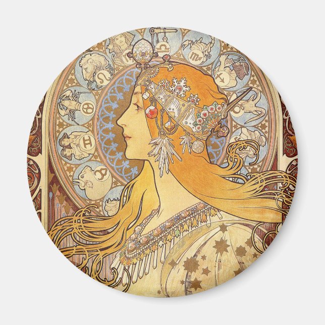 Alfonse Mucha Zodiac Art Nouveau Woman Magnet (Front)