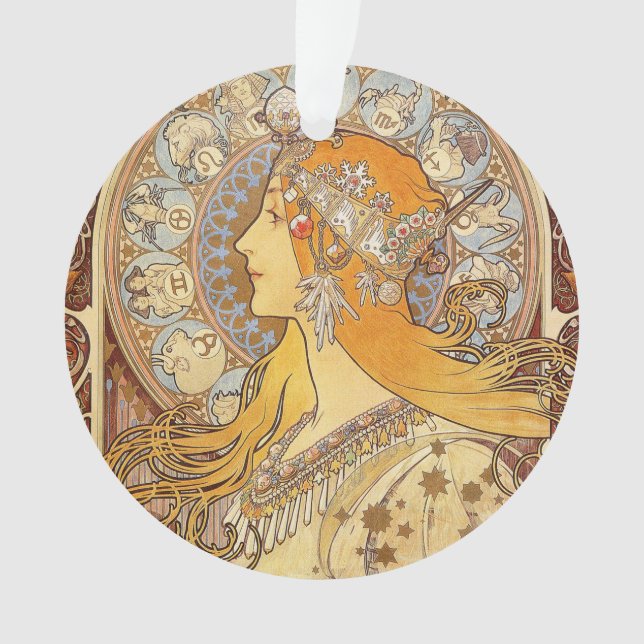 Alfonse Mucha Zodiac Art Nouveau Woman Ornament (Front)