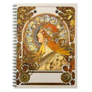 Alfonse Mucha Zodiac Art Nouveau Woman Spiral Notebook