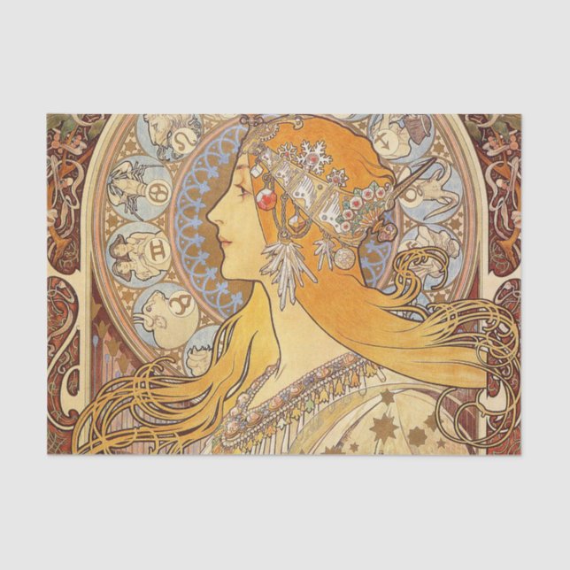 Alfonse Mucha Zodiac Art Nouveau Woman Tissue Paper (Front)