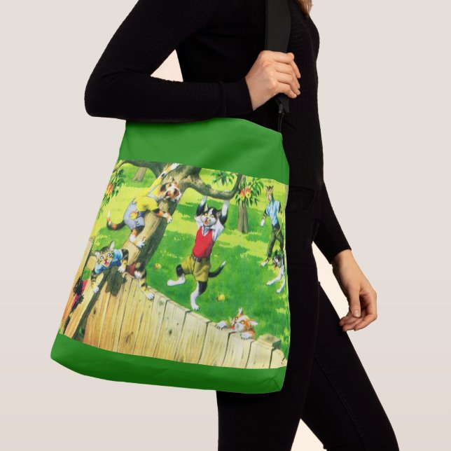 Alfred Mainzer cats climbing an apple tree Crossbody Bag (Close Up)