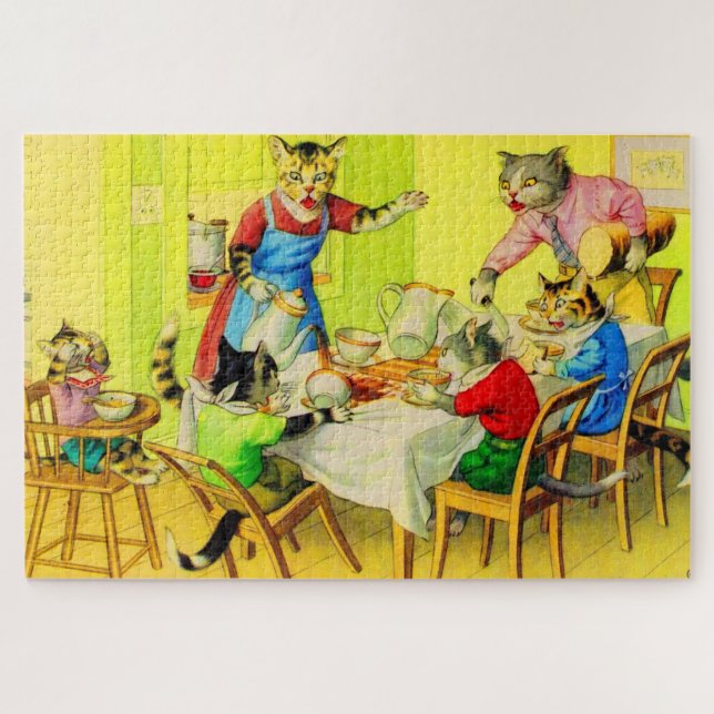 Alfred Mainzer cats Dinner Disaster Jigsaw Puzzle (Horizontal)