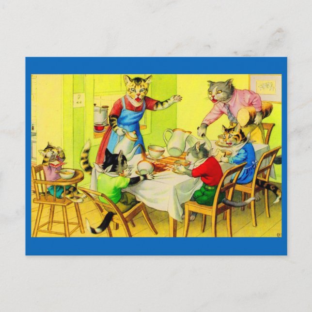 Alfred Mainzer cats Dinner Disaster Postcard (Front)