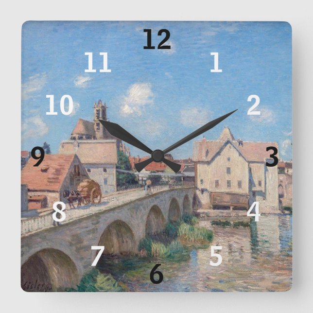 Alfred Sisley artwork - Le Pont de Moret Square Wall Clock (Front)