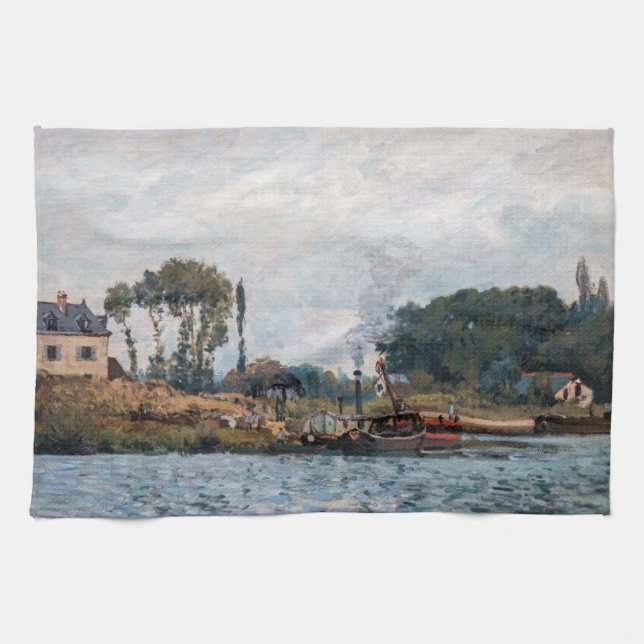 Alfred Sisley - Boats at the Lock at Bougival Tea Towel (Horizontal)