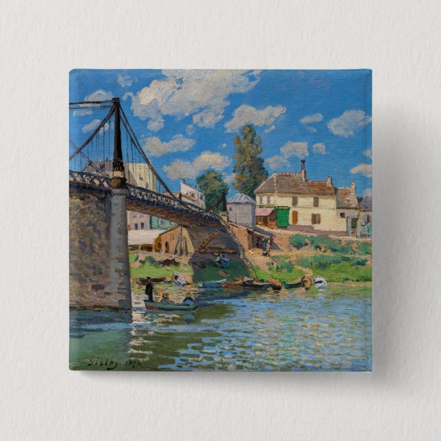 Alfred Sisley - Bridge at Villeneuve-la-Garenne 15 Cm Square Badge (Front)