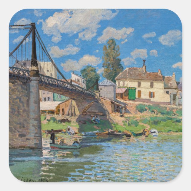 Alfred Sisley - Bridge at Villeneuve-la-Garenne Square Sticker (Front)