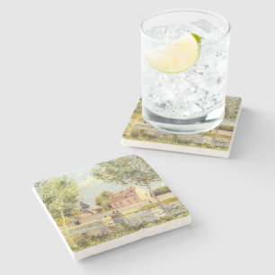 Alfred Sisley Houses on the banks of the Loing Stone Coaster