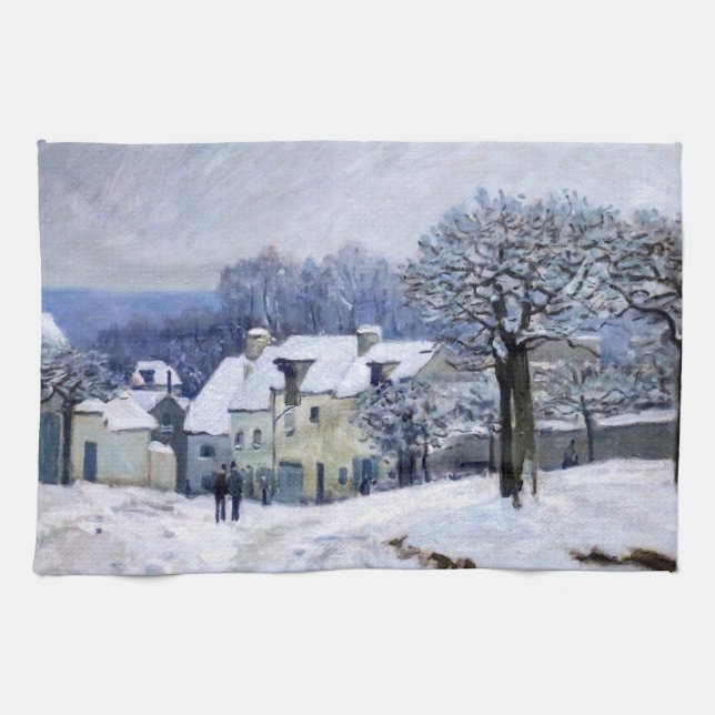 Alfred Sisley - Place Chenil in Marly, Snow Effect Tea Towel (Horizontal)