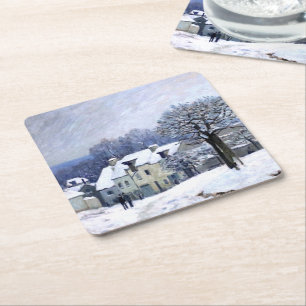 Alfred Sisley Place du Chenil in Marly, snow Square Paper Coaster