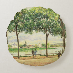 Alfred Sisley   Street of Spanish Chestnut Trees Round Cushion