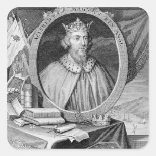 Alfred the Great (849-99) King of Wessex, engraved Square Sticker