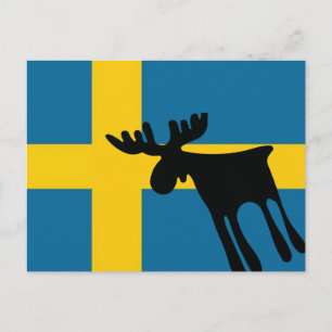 Älg / Moose med Svenska flaggan Postcard